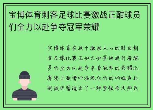 宝博体育刺客足球比赛激战正酣球员们全力以赴争夺冠军荣耀